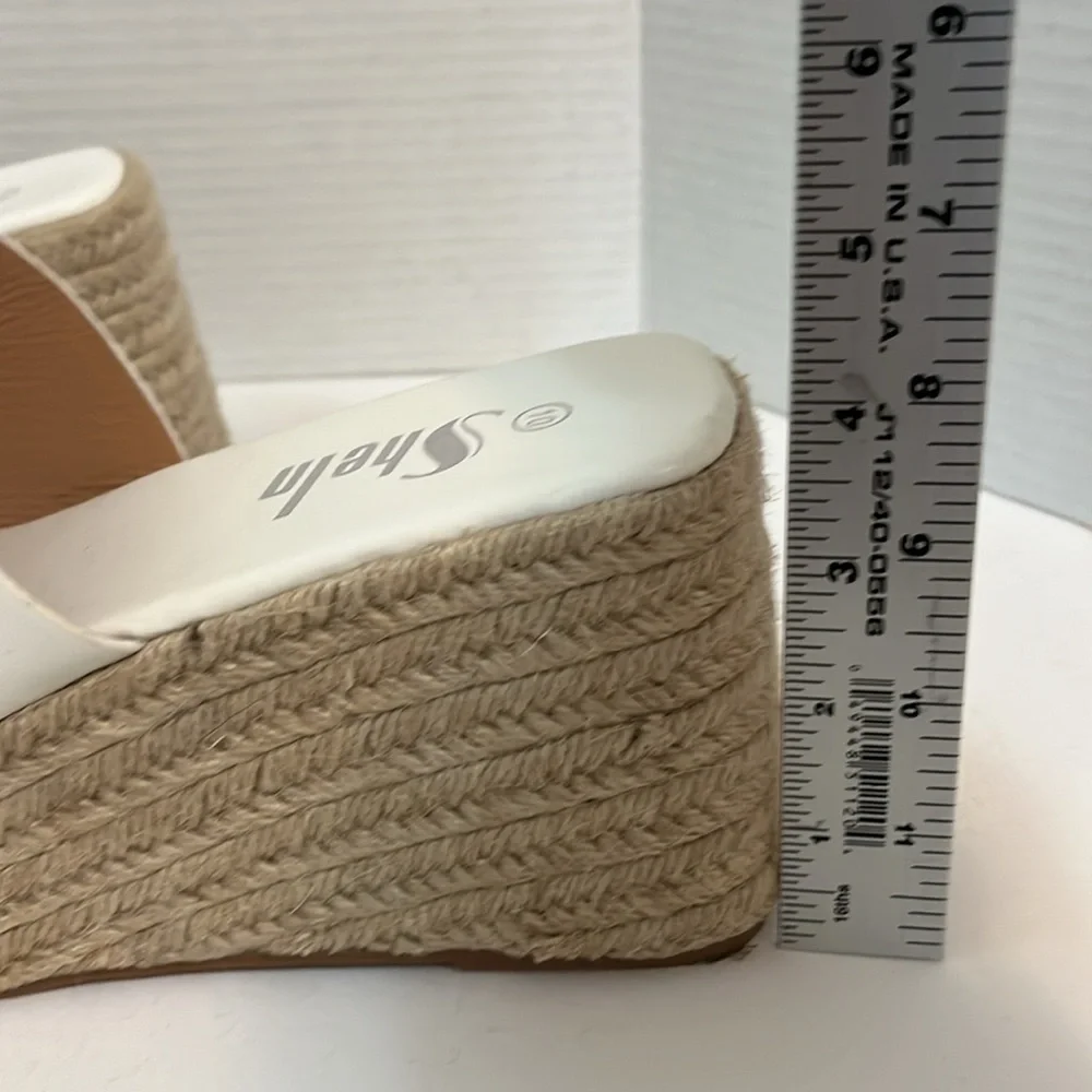 Sandal shoes woman’s 10 white jute espadrille slip on chunky platform wedge heel